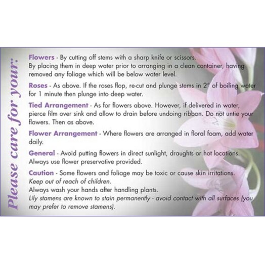 Florist Cut Flowers Care Cards