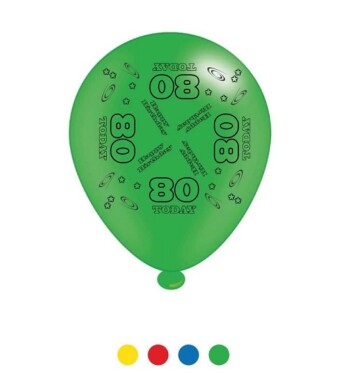 Pack of 8 Age 80 Latex Balloons