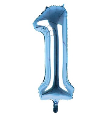 34 Inch Light Blue Number 1 Foil Balloon