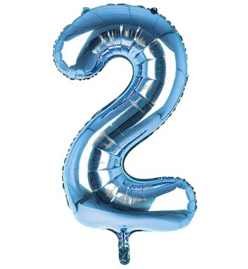 34 Inch Light Blue Number 2 Foil Balloon
