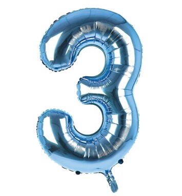 34 Inch Light Blue Number 3 Foil Balloon