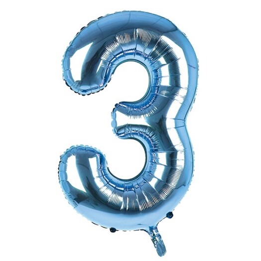 34 Inch Light Blue Number 3 Foil Balloon