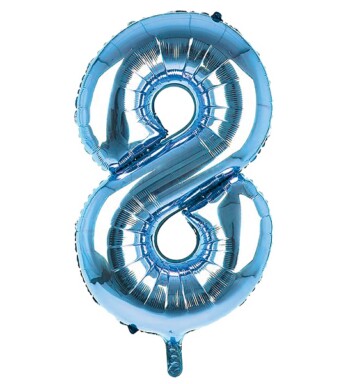 34 Inch Light Blue Number 8 Foil Balloon