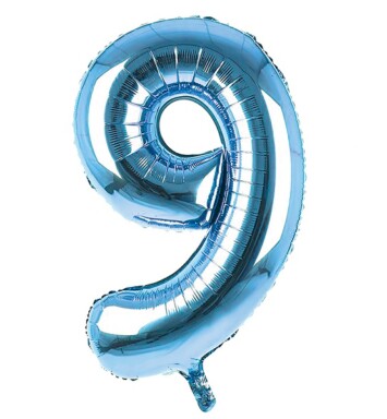 34 Inch Light Blue Number 9 Foil Balloon