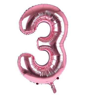 34 Inch Light Pink Number 3 Foil Balloon