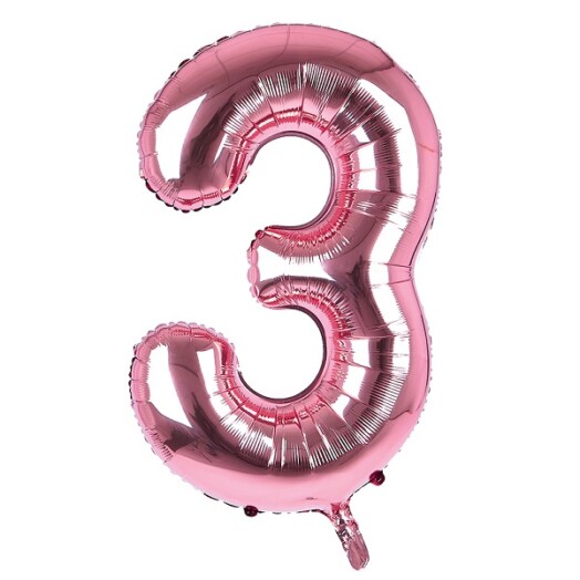 34 Inch Light Pink Number 3 Foil Balloon