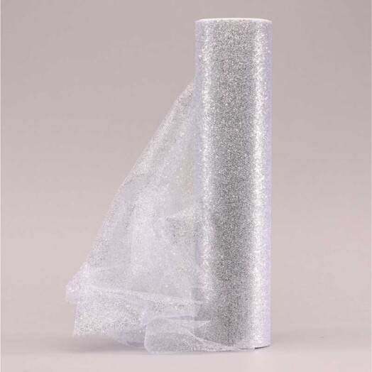 30cm x 25yds Tulle Silver Glitter