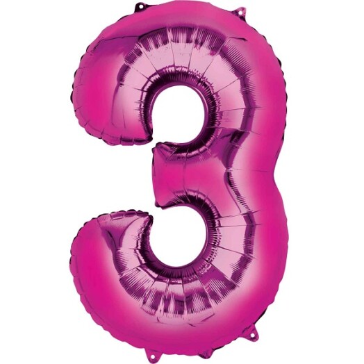 Large Pink Number 3 Foil Balloon