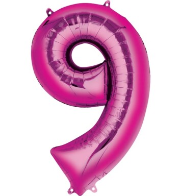 16" Mini Shape Number Balloon 9 - Pink