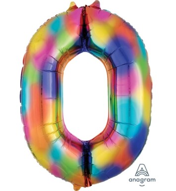 Rainbow Splash Number 0 Foil Balloon