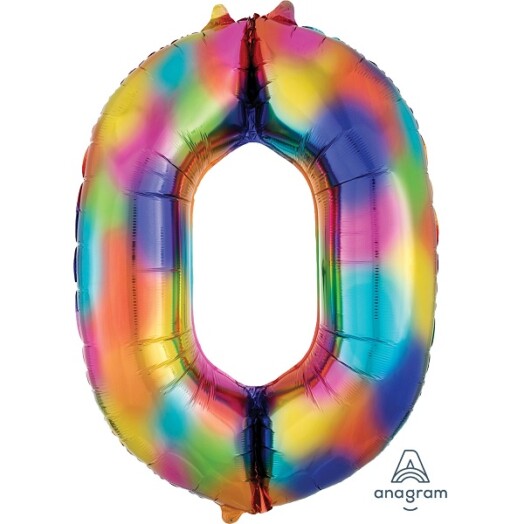 Rainbow Splash Number 0 Foil Balloon