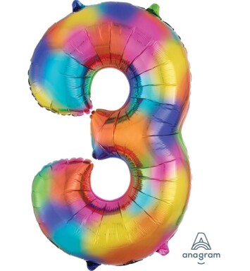 Rainbow Splash Number 3 Foil Balloon