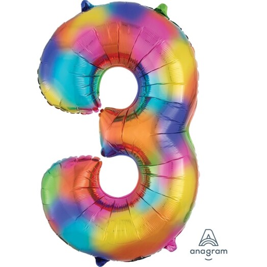 Rainbow Splash Number 3 Foil Balloon