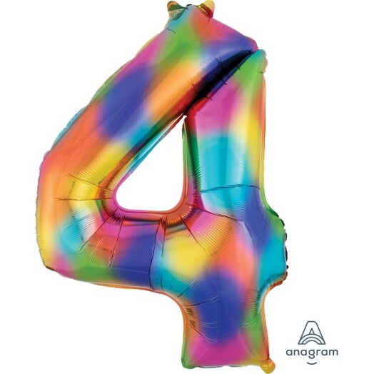 Rainbow Splash Number 4 Foil Balloon