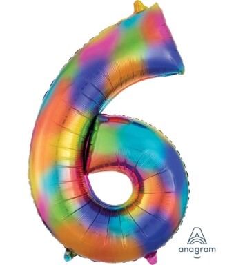 Rainbow Splash Number 6 Foil Balloon