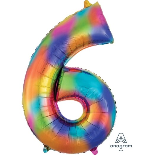 Rainbow Splash Number 6 Foil Balloon