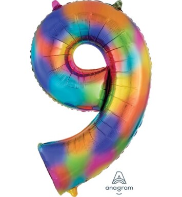 Rainbow Splash Number 9 Foil Balloon