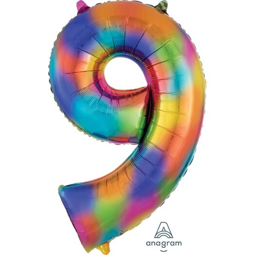 Rainbow Splash Number 9 Foil Balloon