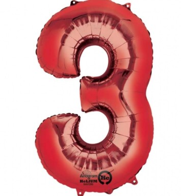 Large Red Number 3 Foil Balloon