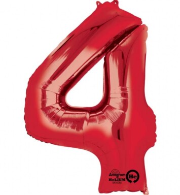 Large Red Number 4 Foil Balloon