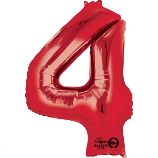 Large Red Number 4 Foil Balloon