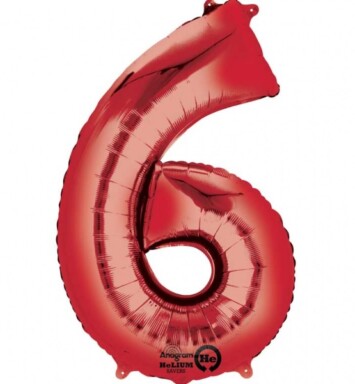 Large Red Number 6 Foil Balloon