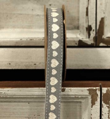 Grey Linen Ribbon with Hearts