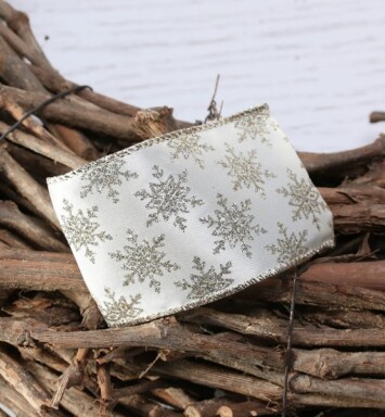 Cream with Champagne Glitter Snowflakes Ribbon