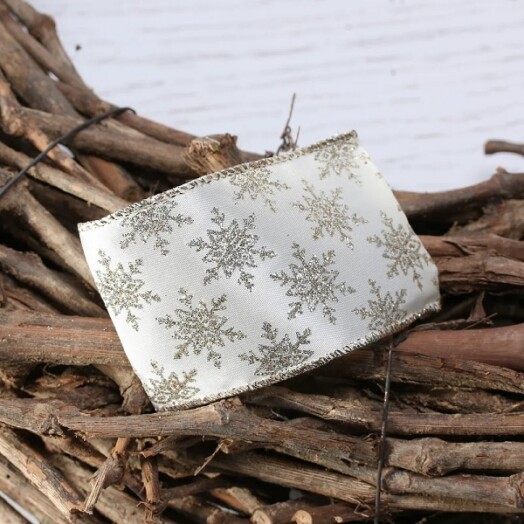 Cream with Champagne Glitter Snowflakes Ribbon