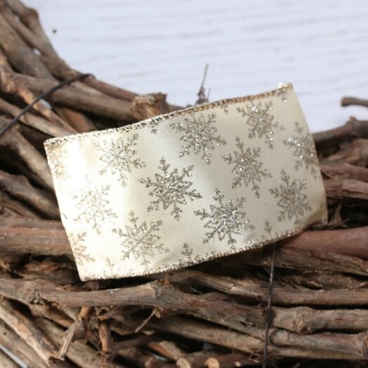Gold with Gold Glitter Snowflakes Ribbon