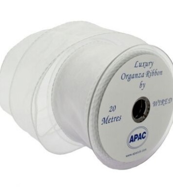 White Wired Organza 50mm Ribbon 20m