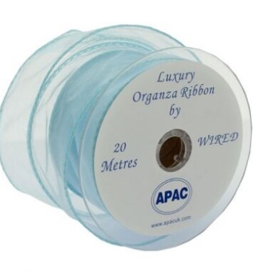 Baby Blue Wired Organza 50mm Ribbon 20m