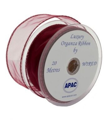 Burgundy Wired Organza 50mm Ribbon 20m