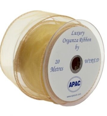 Gold Wired Organza 50mm Ribbon 20m
