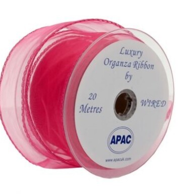 Hot Pink Wired Organza 50mm Ribbon 20m