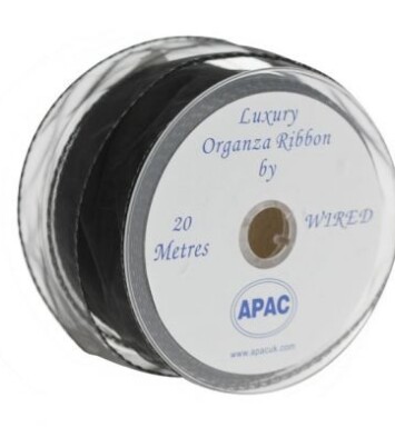 Black Wired Organza 50mm Ribbon 20m