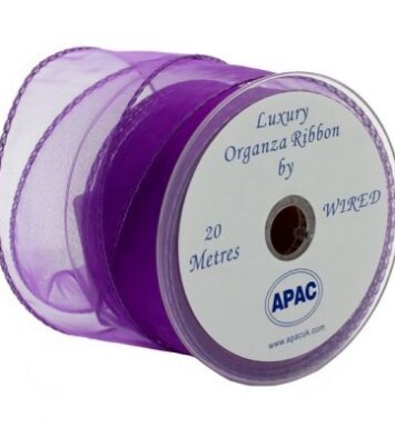 Purple Wired Organza 50mm Ribbon 20m