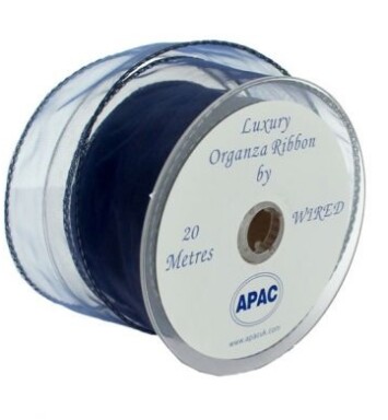 Navy Wired Organza 50mm Ribbon 20m