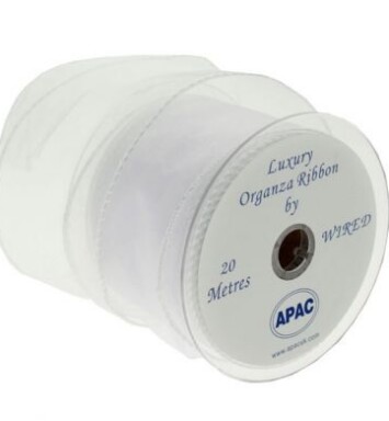 White Wired Organza 70mm Ribbon 20m