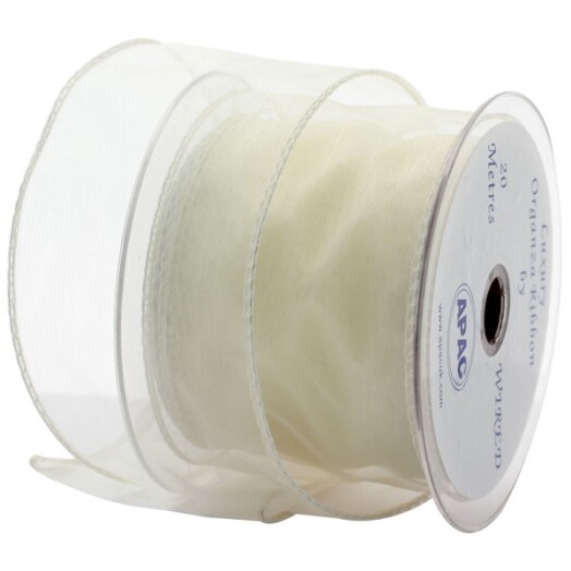 Cream Wired Organza 70mm Ribbon 20m