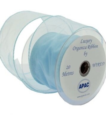 Baby Blue Wired Organza 70mm Ribbon 20m