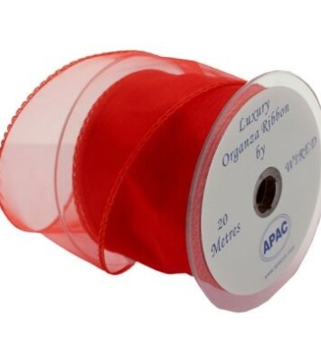 Red Wired Organza 70mm Ribbon 20m