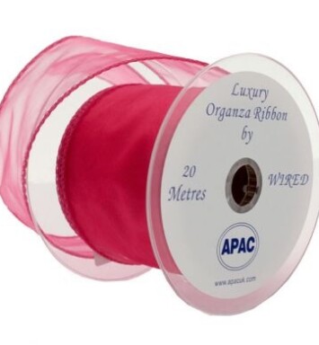Hot Pink Wired Organza 70mm Ribbon 20m
