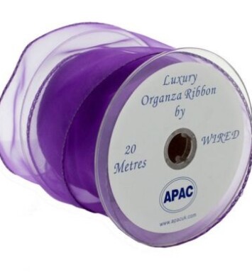 Purple Wired Organza 70mm Ribbon 20m