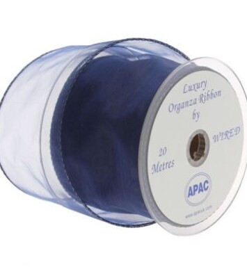 Navy Wired Organza 70mm Ribbon 20m