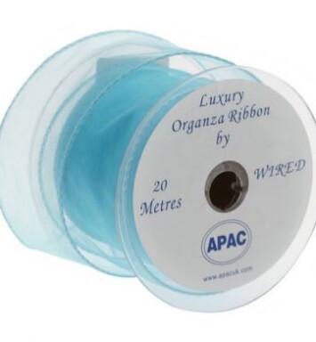 Turquoise Wired Organza 70mm Ribbon 20m