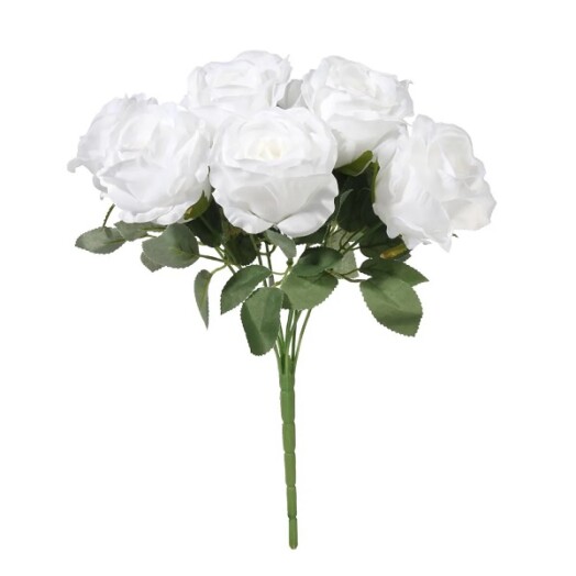 9 Head Silk Rose Bush - White