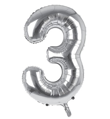 34 Inch Silver Number 3 Foil Balloon