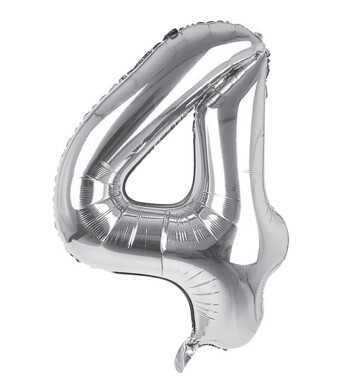 34 Inch Silver Number 4 Foil Balloon