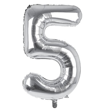 34 Inch Silver Number 5 Foil Balloon